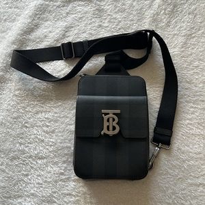 Burberry - Theo Monogram Motif Check & Leather Crossbody Bag